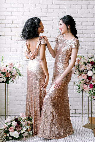 Sexy Sequined Bridesmaid Dresses Rose Gold Long Wedding Guest Dresses