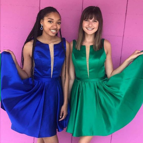 Sexy Short V-Neck Straps Satin Backless Homecoming Dress