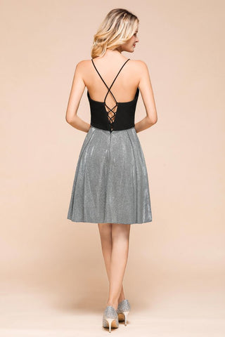 Sexy Sleeveless Short Homecoming Dress Bright V-Neck Party Dress with Pocket