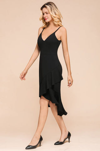 Sexy Spaghetti Straps Sweetheart Slim Hi-Lo Party Dress Vintage Backless Black Prom Dress