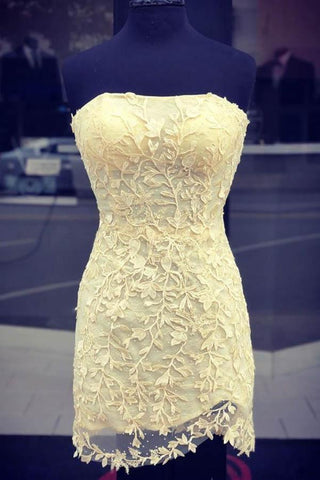 Vestido corto de fiesta rojo ajustado y sexy sin tirantes con encaje, estilo PD394