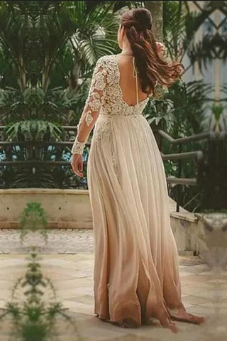 Sexy Sweetheart A-line Long Sleeves Backless Boho Chiffon Wedding Dresses