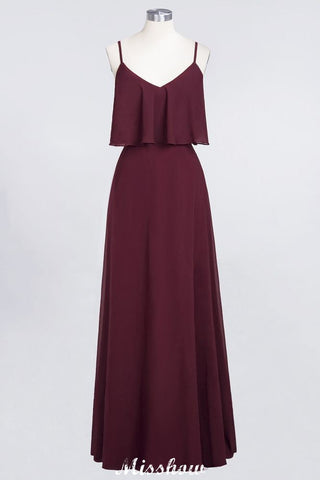 Shapghetti Burgundy Bridesmaid Dress Backless Chiffon Wedding Guest Dress