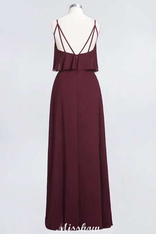 Shapghetti Burgundy Bridesmaid Dress Backless Chiffon Wedding Guest Dress