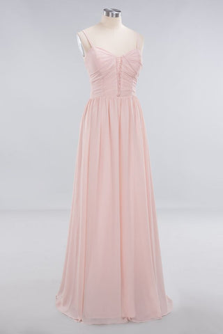 Sheer Spaghetti Straps aline Prom Dresses | Simple Chiffon Sleeveless Evening Dresses