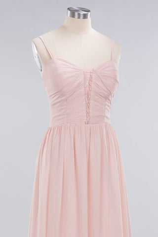 Sheer Spaghetti Straps aline Prom Dresses | Simple Chiffon Sleeveless Evening Dresses