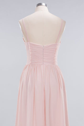 Sheer Spaghetti Straps aline Prom Dresses | Simple Chiffon Sleeveless Evening Dresses