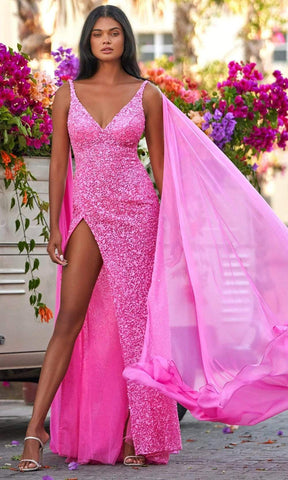 Sheer Drape Sequin Gown