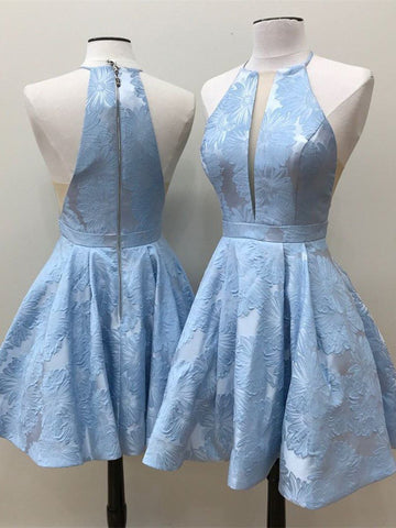 Short A-Line Deep V-Neck Halter Sleeveless Homecoming Dress