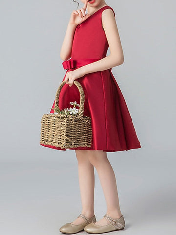 Short A-Line Jewel Neck Satin Pageant Flower Girl Dresses