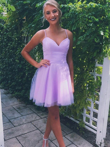 Short A-line Sweetheart Spaghetti Straps Tulle Prom Homecoming Dresses