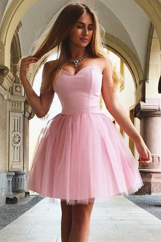 Short A-Line Sweetheart Strapless Pink Homecoming Dress