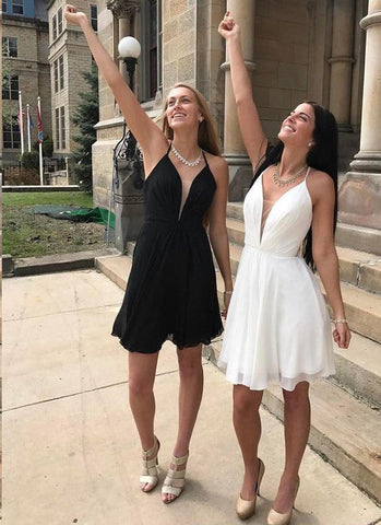 Short A-line V-Neck Lace-Up Chiffon Backless Homecoming Dress