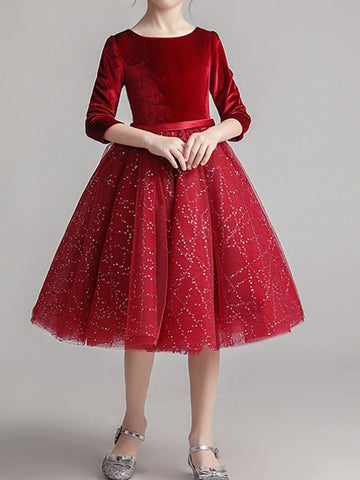 Short Princess Tulle Pageant Flower Girl Dresses with Sleeves