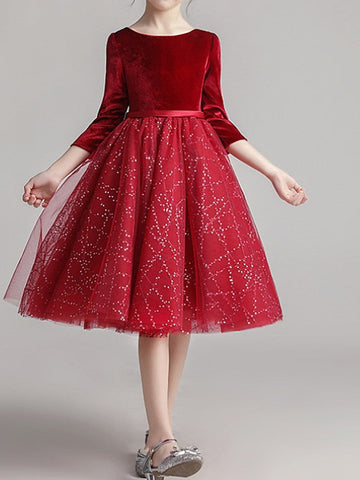 Short Princess Tulle Pageant Flower Girl Dresses with Sleeves