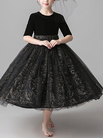 Short Princess Tulle Pageant Flower Girl Dresses with Sleeves