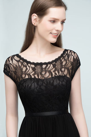 Short Sleeves Lace A-line Floor Length Bridesmaid Dresses with Sash