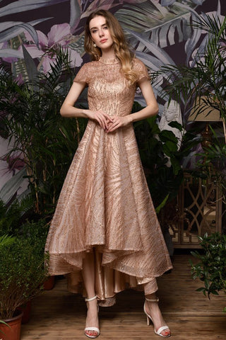 Short Sleeves Sequins Beading Hi-Lo Cocktail Dress