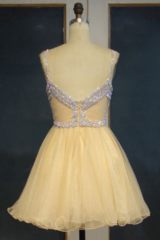 Short Tulle A-line Spaghetti Sweetheart Sequined Prom Dresses