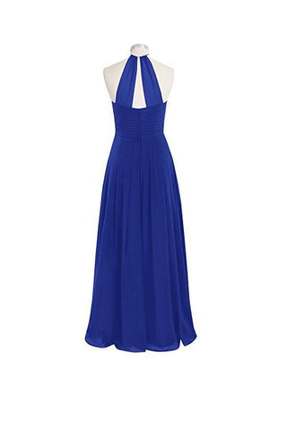 Simple A-line O-back Long Chiffon Halter Bridesmaid Dresses BD018