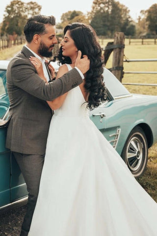 Simple A-line Satin Sleeveless Wedding Dress With Side Slit