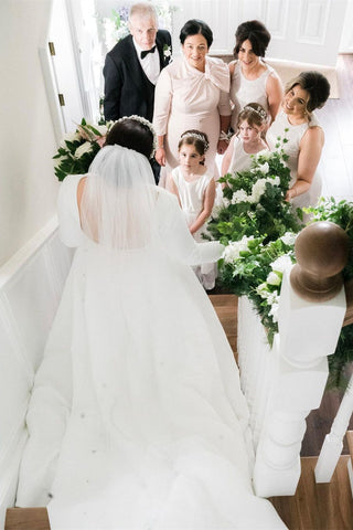 Simple Beautiful A-line Long Sleeves Satin Backless Wedding Dress