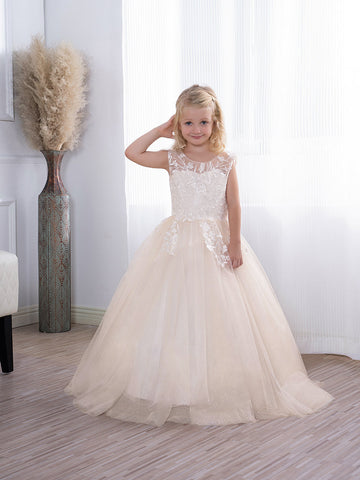 Simple Long A-line Tulle Flower Girl Dresses with Appliques Lace