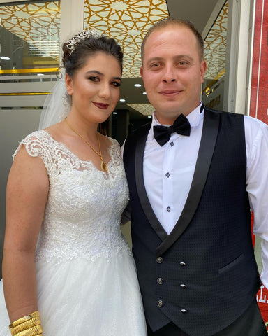 Simple Long A-line V-neck Lace Tulle Wedding Dress