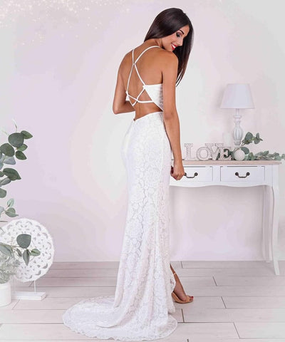 Simple Long Mermaid Strapless Spaghetti Straps Wedding Dress with Slit