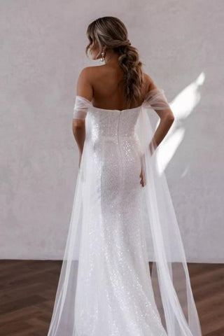 Simple Off-the-shoulder Glitter Mermaid Wedding Dresses