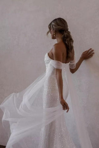 Simple Off-the-shoulder Glitter Mermaid Wedding Dresses