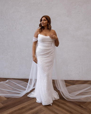 Simple Off-the-shoulder Glitter Mermaid Wedding Dresses