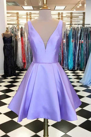 Robe de bal courte en satin simple, couleur lavande, modèle PD319