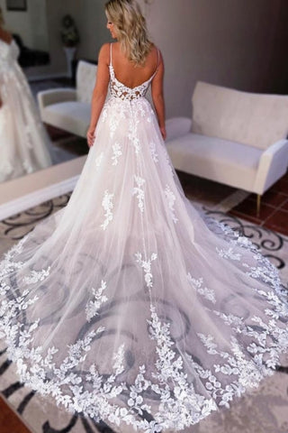 Simple Sweetheart Backless Lace A-Line Wedding Dresses