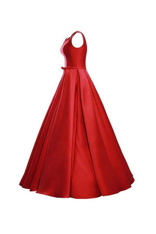 Simple V-Neck Bowknot Lace-Up Red Prom Dress Bridesmaid Dress BD028