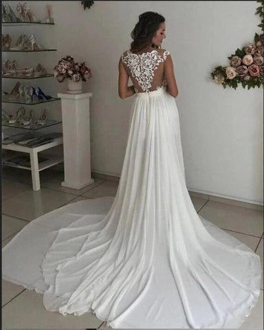 Simple wedding dress with lace | Chiffon summer wedding dresses