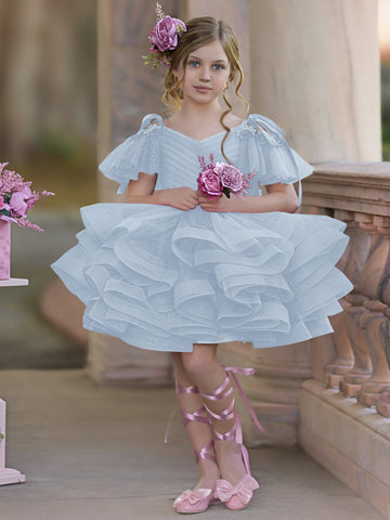 Ball-Gown/Princess Tulle Knee-length Birthday Flower Girl Dress
