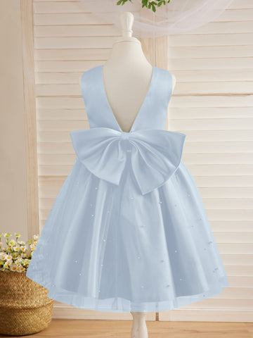 Ball-Gown/Princess Satin Tulle Knee-length Flower Girl Dress