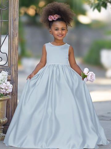 Sleeveless Satin Beaded Neckline and Bow Detail Dress