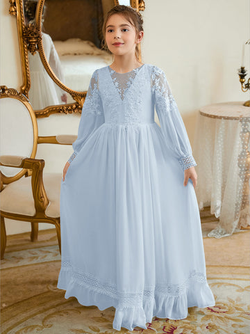 A-line Chiffon Floor-length Ivory First Communion Dress