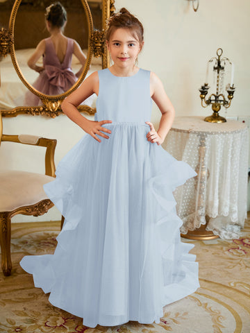 Ball-Gown/Princess Satin Tulle Floor-length Flower Girl Dress