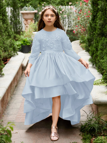 A-line Satin Asymmetrical Flower Girl Dress