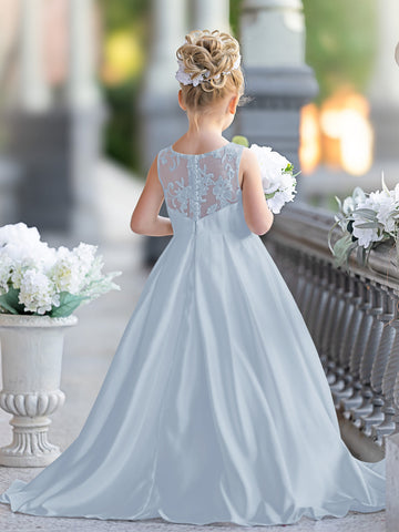 A-line Lace Satin Floor-length First Communion Flower Girl Dress