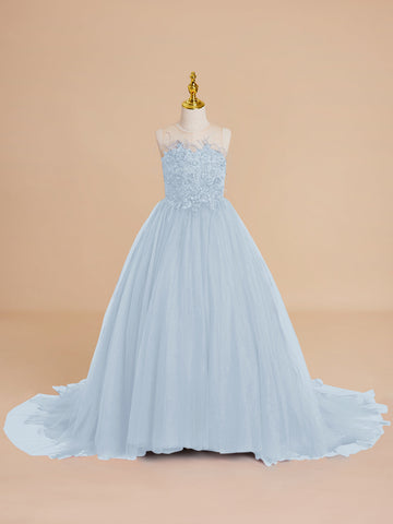 Ball-Gown/Princess Tulle Sweep Train Flower Girl Dress