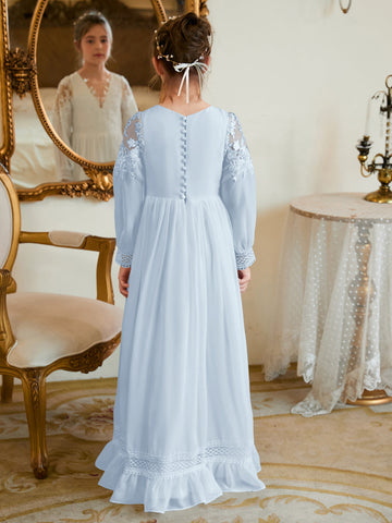 A-line Chiffon Floor-length Ivory First Communion Dress