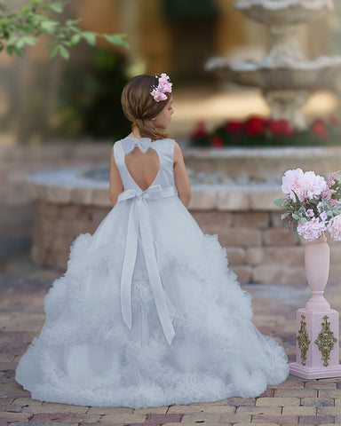 A-line Satin Tulle Floor-length Cascading Ruffles Flower Girl Dress