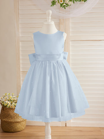 Ball-Gown/Princess Satin Tulle Knee-length Flower Girl Dress