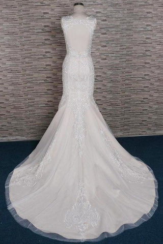 Sleek Square Neck Appliques Pretty Mermaid Elegant Wedding Dresses