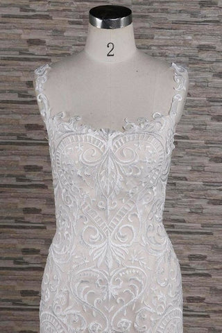 Sleek Square Neck Appliques Pretty Mermaid Elegant Wedding Dresses
