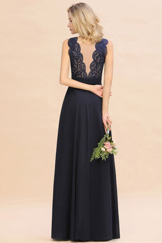Sleeveless A-line Evening Maxi Gown Lace Appliques Floor Length Bridesmaid Dress Formal Party Gown